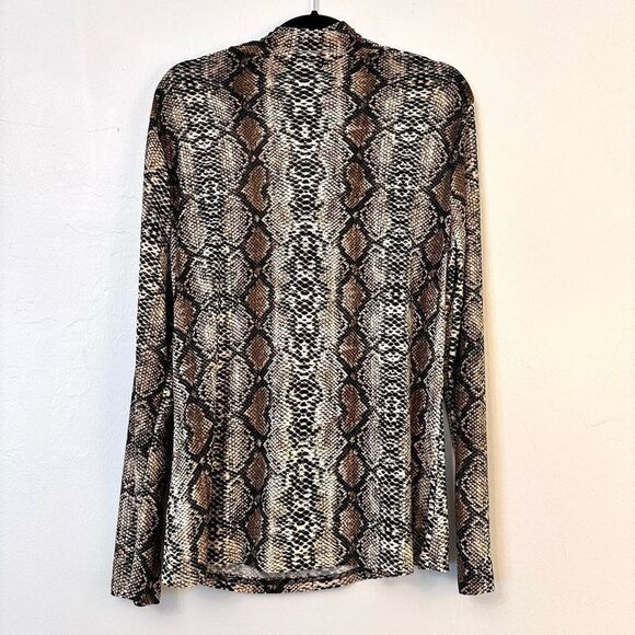 Shein Python Print Mock Neck Stretch Cutout Long Sleeve Top Taupe Tan 2XL - Picture 2 of 4